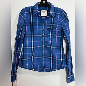 Abercrombie & Fitch Long sleeves Button down Blue with Pink Plaid Shirt